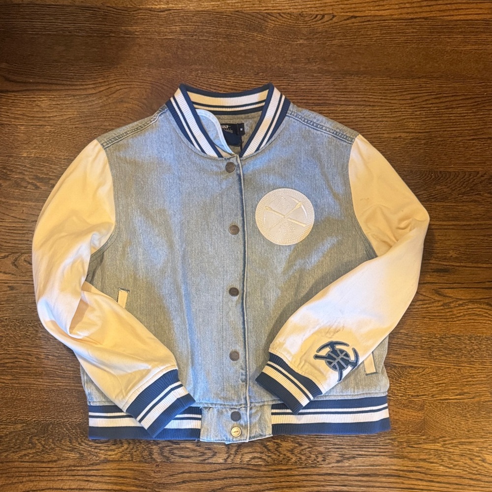 Denver Nuggets Light Blue Denim & Cream Varsity Jacket